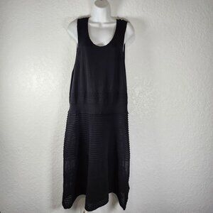 Vera Wang Tiered Dress XL Black Scoop Neck Semi Sheer Midi Sleeveless Peasant